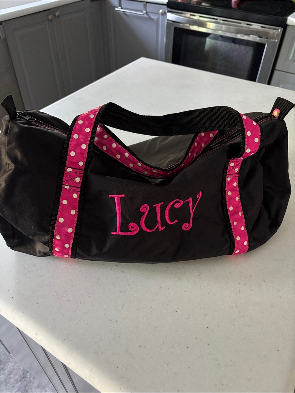 Black and Hot Pink Personalized Duffel Bag - Lucy Embroidery